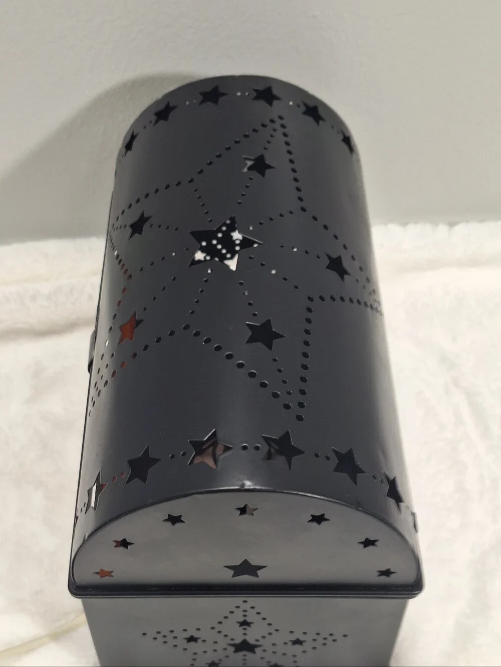 Rustic Black Punched Tin Accent/Nightlight Etched Glass Stars Primitive Decor